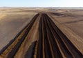 Aerial View Of Long Dirt Troughs 