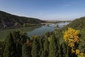 Aerial view of Longmen Bridge in Autumn, Yi River, Luoyang, Henan, China Royalty Free Stock Photo