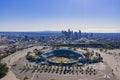 Aerial view of the Los Angeles downtown area with Dodger Stadium