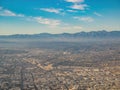 Aerial view of Los Angeles downtown, view from window seat in an airplane Royalty Free Stock Photo