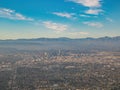 Aerial view of Los Angeles downtown, view from window seat in an airplane Royalty Free Stock Photo