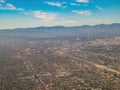 Aerial view of Los Angeles downtown, view from window seat in an airplane Royalty Free Stock Photo