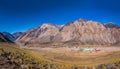 Aerial view of Los Penitentes Ski Resort village in the Summer at Cordillera de Los Andes - Mendoza Province, Argentina