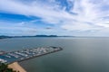 Aerial View of a lot of sailboats and yachts moored in harbor ocean marina yachts club, Beautiful landscape Pattaya city of Royalty Free Stock Photo