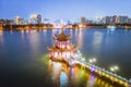 Aerial view Lotus Pond at night. kaohsiung city. Taiwan