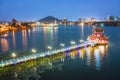 Aerial view Lotus Pond at night. kaohsiung city. Taiwan Royalty Free Stock Photo