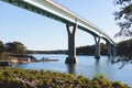 Aerial view of Lovo bridge, in Kasnas, L v road bridge in Kimito n, Kemionsaari, Uusimaa, Finland in a summer sunny day Royalty Free Stock Photo