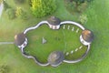 Aerial view of the Lower cemetery in Zdar nad Sazavou, Czech Republic.  UNESCO World Heritage Site in beautiful golden morning Royalty Free Stock Photo