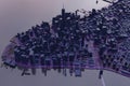 Aerial view of lower Manhattan area of New York City NY during sunset or night. Dark blue 3D rendered buildings Royalty Free Stock Photo