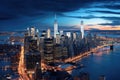 Aerial view of Lower Manhattan, New York City, USA, Panoramic view on Manhattan at night, New York, USA, AI Generated