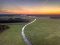 Aerial view of lowland river