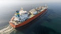 Aerial view of LPG gas ship. Gas carrier, gas tanker sailing in ocean Royalty Free Stock Photo