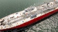 Aerial view of LPG gas ship. Gas carrier, gas tanker sailing in ocean Royalty Free Stock Photo