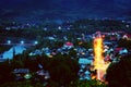 Aerial view of Luang Prabang town in Laos. Night over the small city Royalty Free Stock Photo