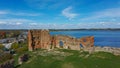 Aerial View of the Ludza Medieval Castle Ruins on a Hill Between Big Ludza Lake and Small Ludza Lake.