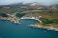 Aerial view of Lulworth Cove in Dorset, England