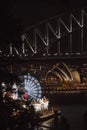 Aerial view of Luna park at Sydney Harbor bridge in Australia at night Royalty Free Stock Photo