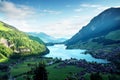 Aerial view on Lungernsee lake, Switzerland Royalty Free Stock Photo