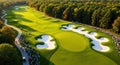 Aerial View of a Lush Golf Course with Spectators and Sand Traps Royalty Free Stock Photo