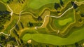a green golf course from the air with trees in the background Royalty Free Stock Photo