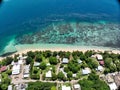 Aerial view of lush island showing tropical lving in the Torres Strait,