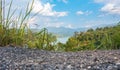 Aerial view of lush tropical rain forest trees. The forest extends into the sea Royalty Free Stock Photo