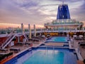 An aerial view of a luxury cruise ship pool area