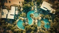 Aerial View Of Luxury Hotel Pool: Muted Tones, Surrealism, Desertwave