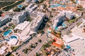 Aerial view of luxury hotels and villas with pool in Ayia Napa, Cyprus Royalty Free Stock Photo