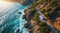 Aerial view of luxury motorhome on the rocky coast in Montenegro