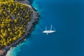 Aerial view of Luxury Sail Yacht in Assos village, Kefalonia Island, Greece Royalty Free Stock Photo