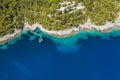 Aerial view of Luxury Sail Yacht in Assos village, Kefalonia Island, Greece Royalty Free Stock Photo