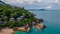 Aerial view of luxury tropical resort villas on rocks near ocean in Thailand.Koh Samui. Landscape.Asia. Drone. Royalty Free Stock Photo