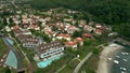 Aerial view of luxury villas and expensive hotels in Gocek, Turkey. Turkish premium real estate Royalty Free Stock Photo