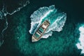 Aerial view of luxury yacht at sea. Generative AI