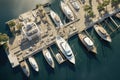 Aerial view of luxury yachts and boats moored in the marina, Aerial view of the old town, Vacation and adventure, Town and sea, AI Royalty Free Stock Photo