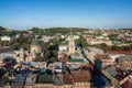 Aerial view of Lviv with Dominican Church and Monastery, Dormition Church and Korniakt Tower - Lviv, Ukraine