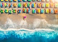 Aerial view of lying woman with swim ring in the sea Royalty Free Stock Photo