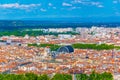 Aerial view of Lyon dominated by the National opera and town hall, France