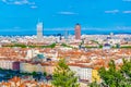 Aerial view of Lyon dominated by Part Dieu commercial center, France Royalty Free Stock Photo