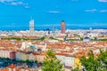 Aerial view of Lyon dominated by Part Dieu commercial center, France Royalty Free Stock Photo