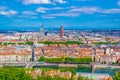 Aerial view of Lyon dominated by Part Dieu commercial center, France Royalty Free Stock Photo