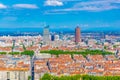 Aerial view of Lyon dominated by Part Dieu commercial center, France Royalty Free Stock Photo