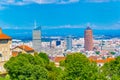 Aerial view of Lyon dominated by Part Dieu commercial center, France Royalty Free Stock Photo