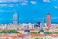 Aerial view of Lyon dominated by Part Dieu commercial center, France Royalty Free Stock Photo