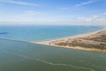 aerial view of Maasvlakte on a sunny day, North Sea and blue sky in the background, Netherlands Royalty Free Stock Photo