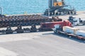 Aerial view of machineries and steel coils in the port of Setubal