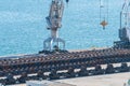 Aerial view of machineries and steel coils in the port of Setubal