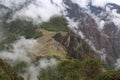 An aerial view of Machu Picchu from atop Huayna Picchu in the Andes Mountains of Peru Royalty Free Stock Photo