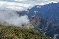 Aerial view of Machu Picchu Inca citadel in the clouds, located on a mountain ridge above the Sacred Valley Royalty Free Stock Photo